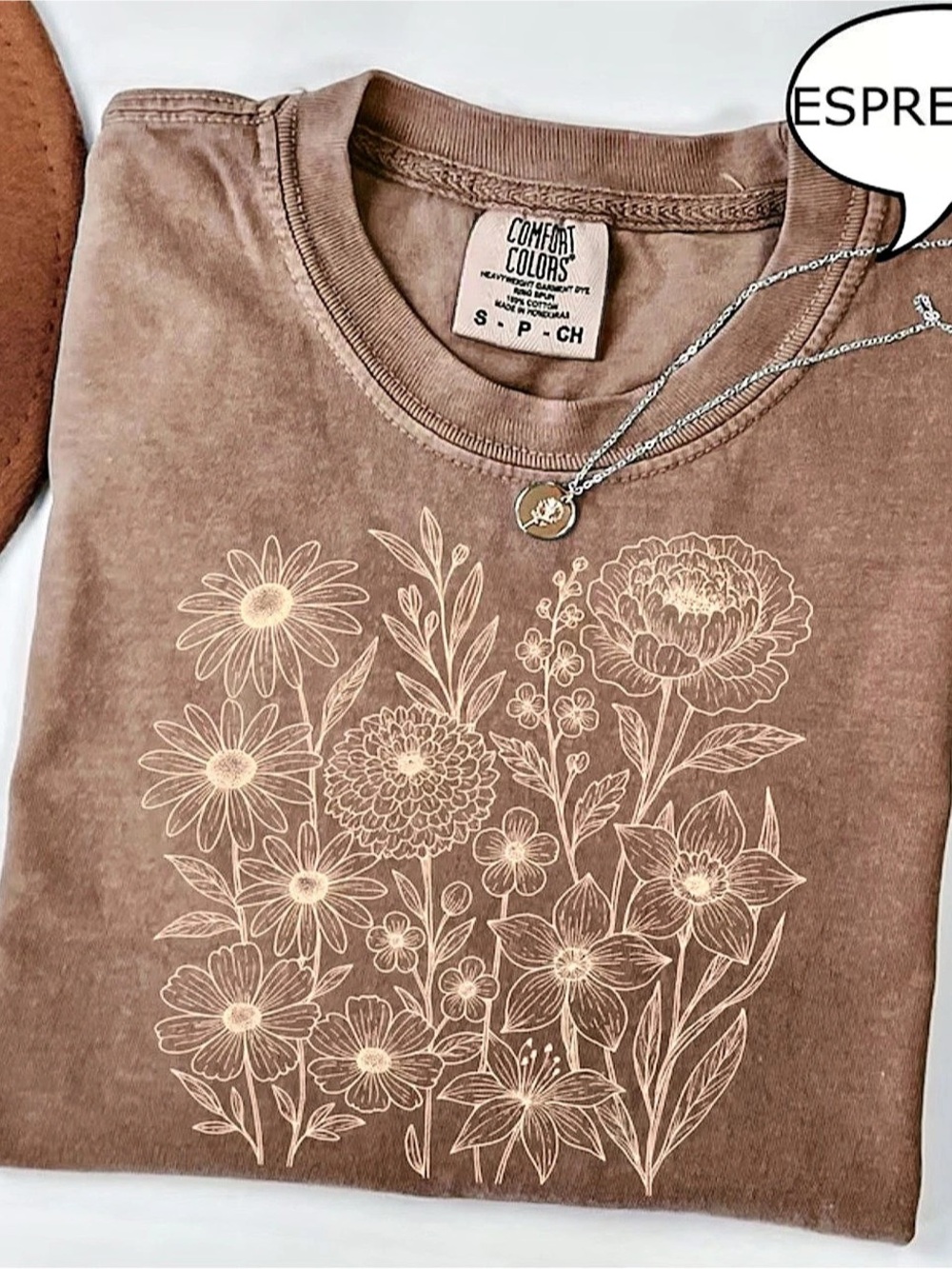 Comfort Colors Floral Short Sleeve Tee in Espresso Like New